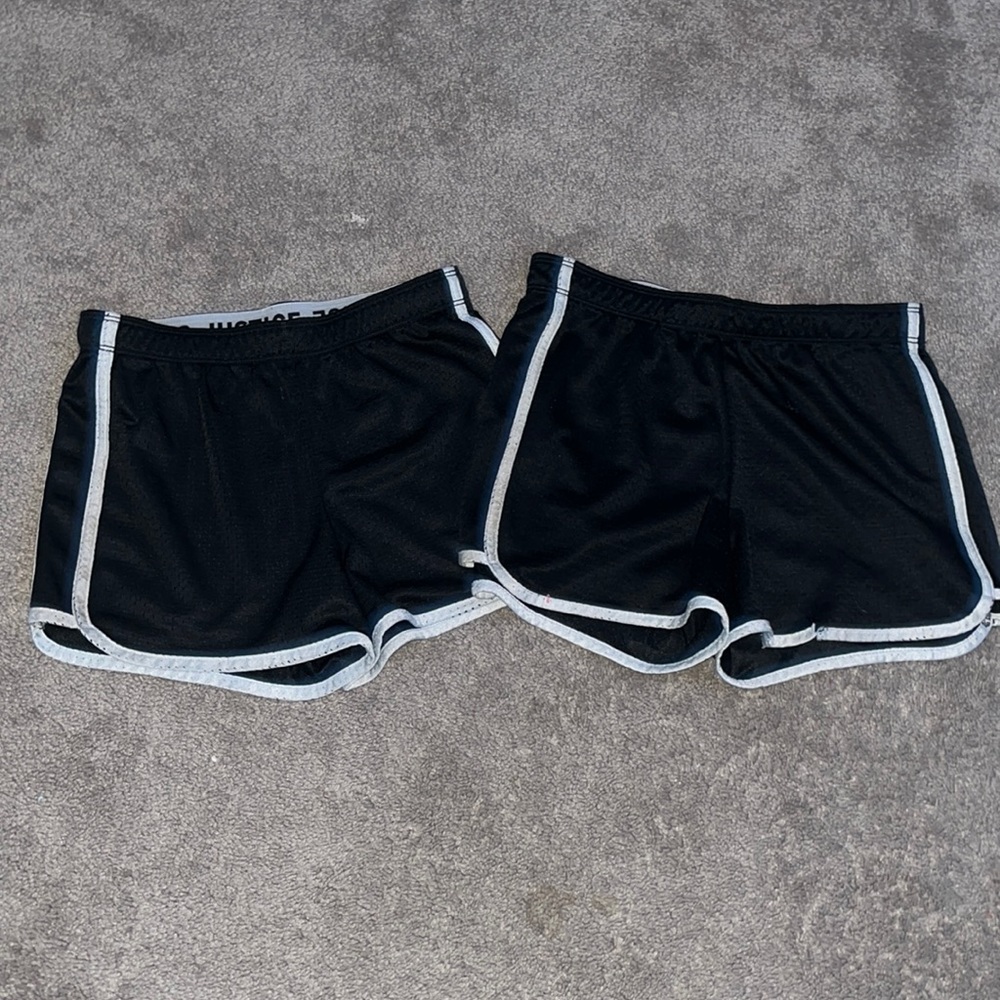 2 JUSTICE black short! size XS! worn! black! one has a hole (easy fix)